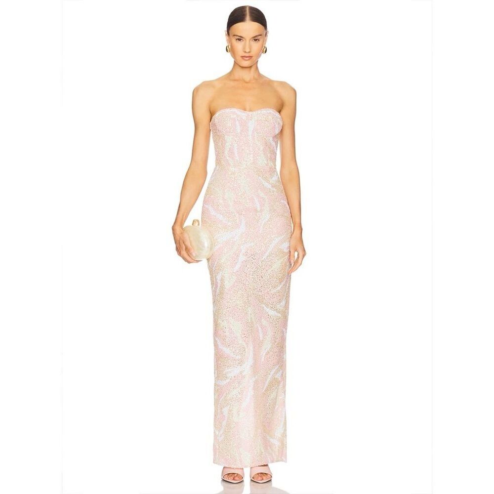 New Bronx and Banco Dahlia Strapless Maxi Dress in Blush Multi Pink
